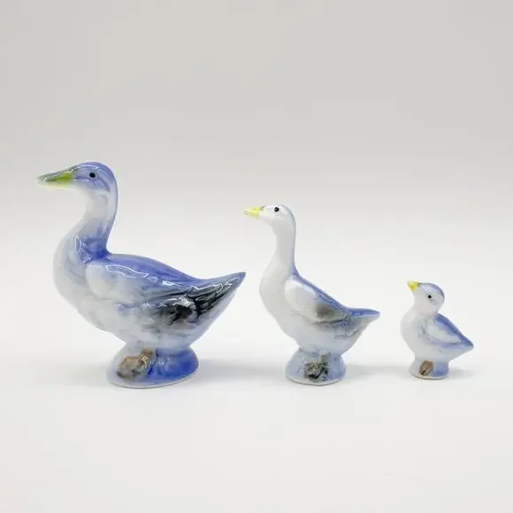 Mini Bone China Duck Family Figurines Porcelain Blue Ducks Geese Hand Painted - Picture 9 of 13